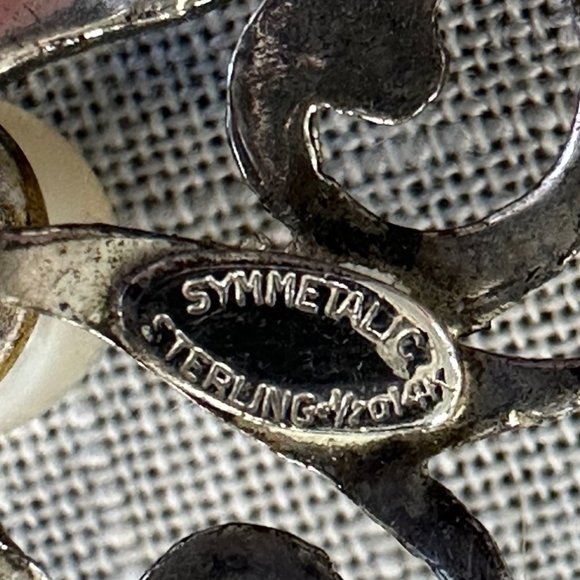 Vintage Symmetalic Open Scrollwork Pin with Pearl Center - Picture 5 of 6